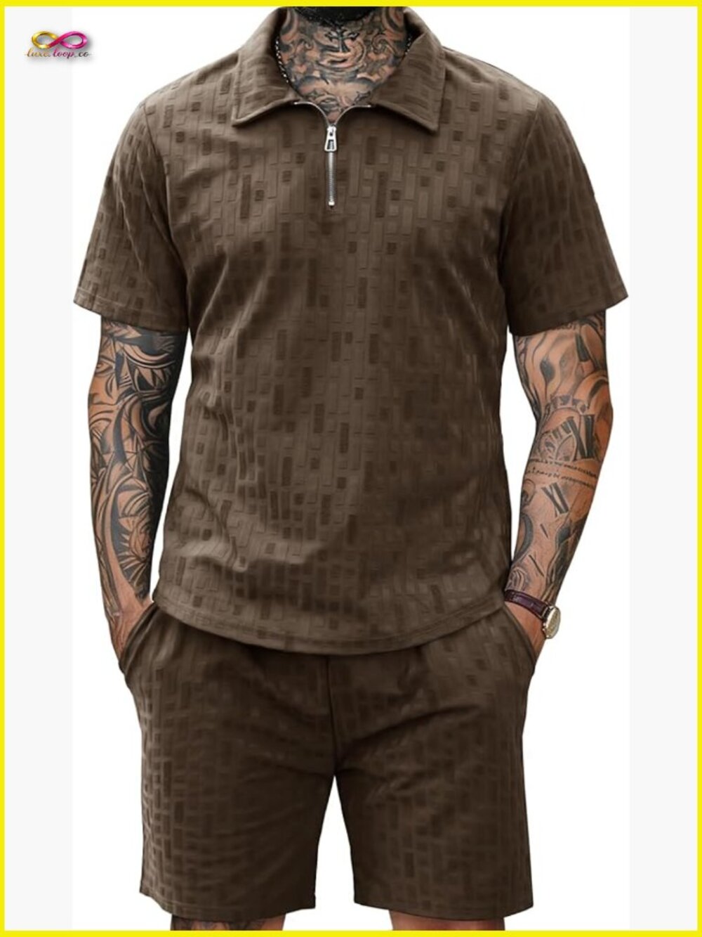 Mens Textured Polo Shirt and Shorts Set Casual 2 Piece Summer Outfits Quarter
